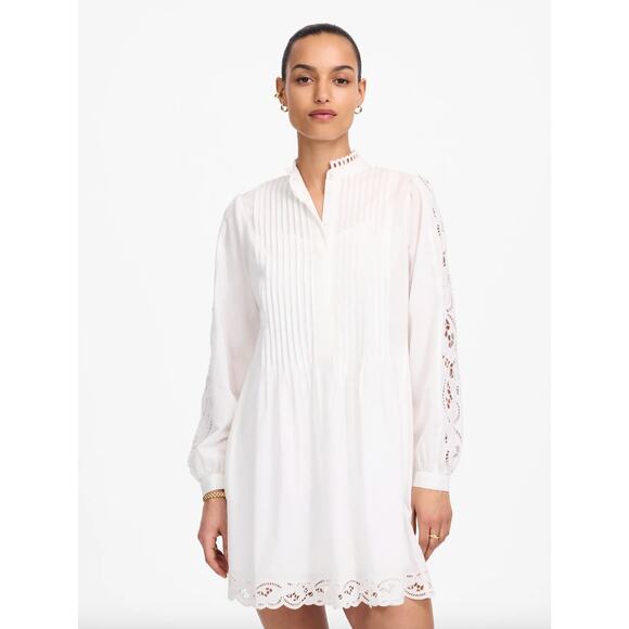 Madewell Pintucked Eyelet Mini Dress Boho Cotton Cottagecore White Medium NWT - Picture 2 of 16